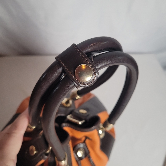 Valentina Orange Brown Genuine Leather Bucket Shoulder Bag Italy - Picture 4 of 13